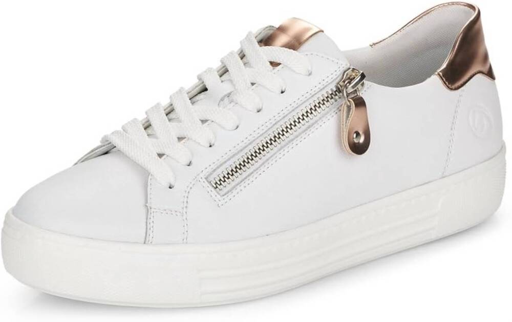 NEW REMONTE women's lace zip sneaker in white